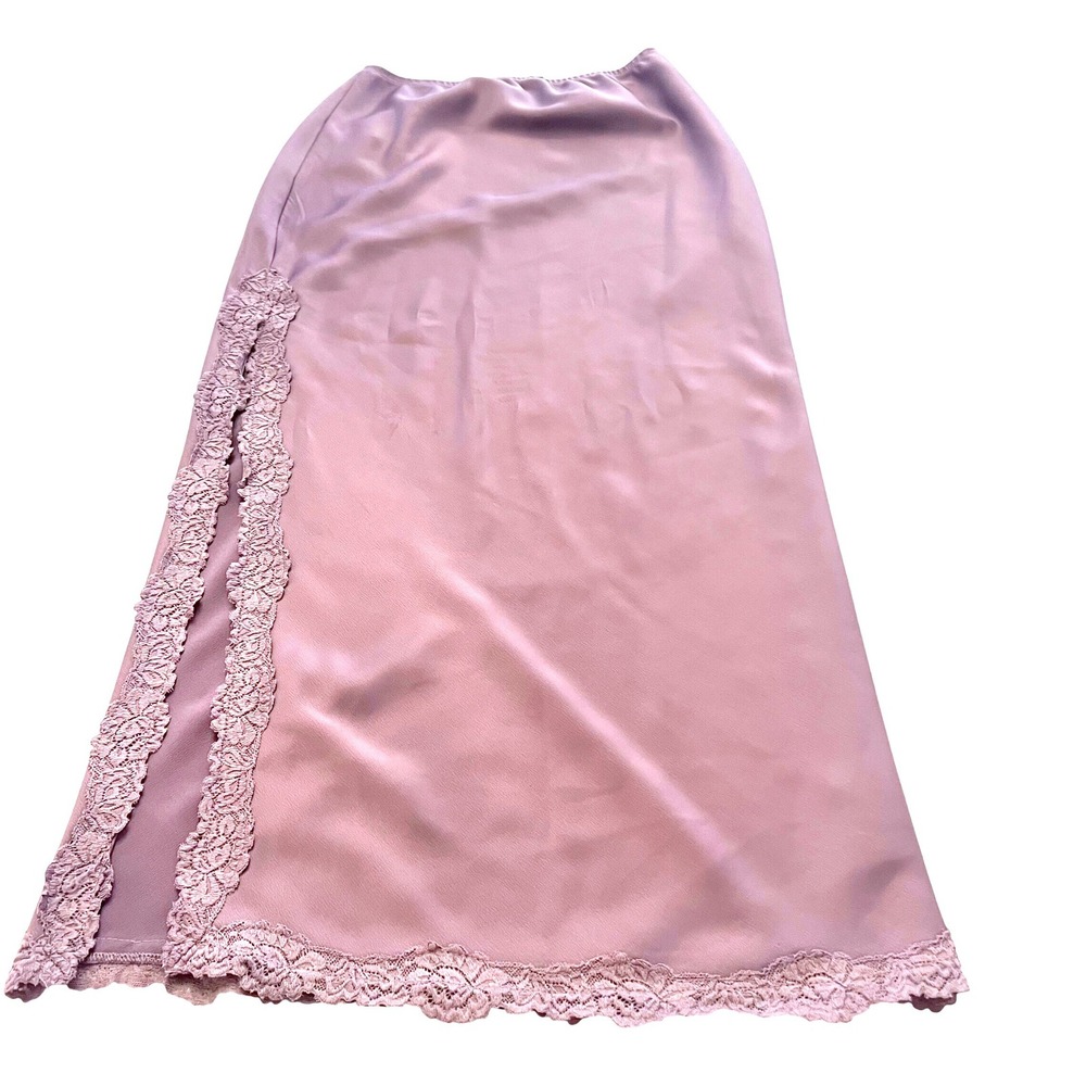 Wild Fable Mauve Purple Satin Lace Trim Side Slit Maxi Slip Skirt XXS VN1973322